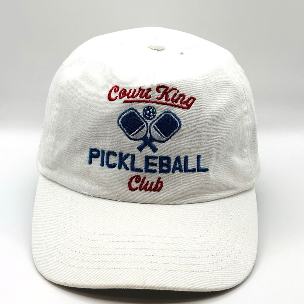 Goodfellow Court King Pickleball Club Strapback Adjustable Hat White Cotton
